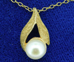 14k Yellow Gold Cultured Pearl Pendant with Brushed Gold (#J4283)