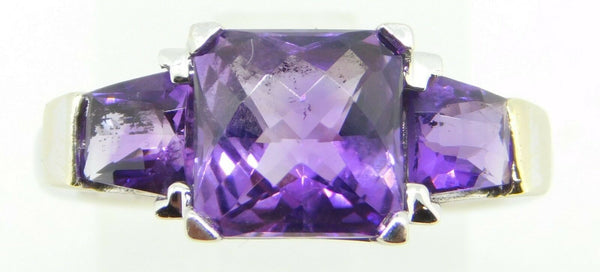 14k White Gold Ring with Three Specialty Cut Genuine Natural Amethysts (#J4285)