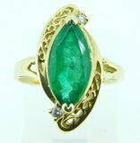 14k 2.25ct Marquise Genuine Natural Emerald Ring with Diamonds (#J4300)