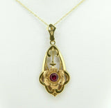 Retro 14k Yellow Gold Lavaliere Pendant with Rose Gold Flower (#J4328)