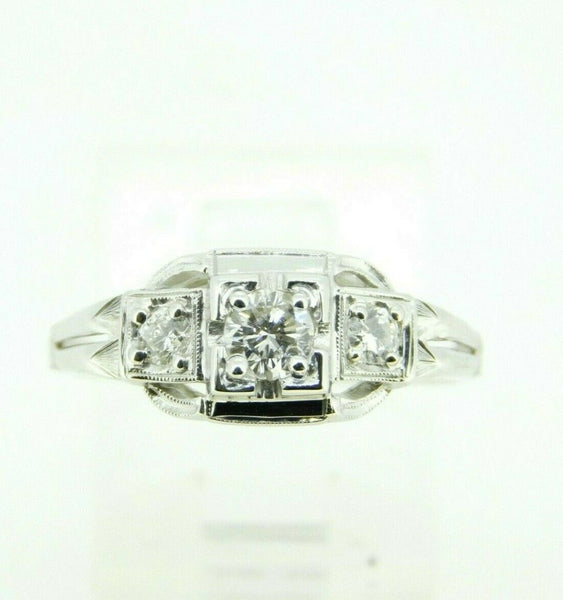 Filigree 18k White Gold Art Deco .39ct Genuine Natural Diamond Ring (#J4357)