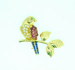 18k Gold Bird on Branch Pin w/ Genuine Natural Rubies Sapphires Diamonds #J4361