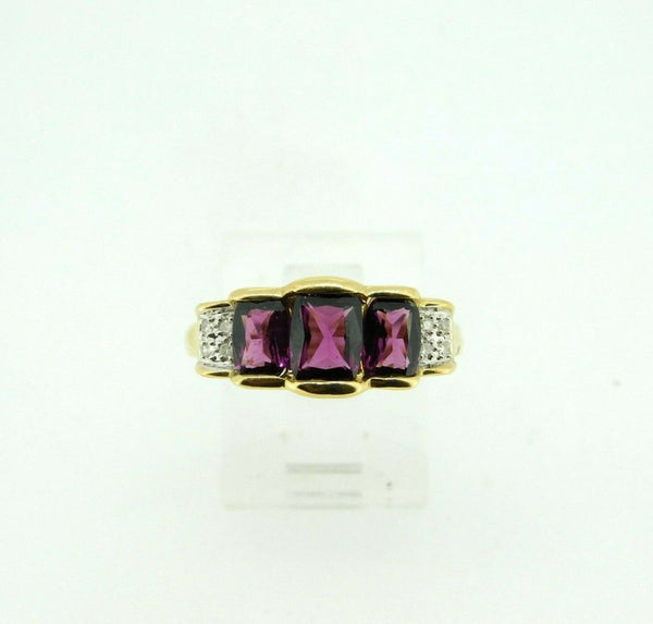 14k Gold Genuine Natural Rhodolite Grape Garnet Ring with Diamonds (#J4386)