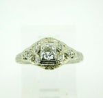 Art Deco 18k White Gold Filigree .46ct Genuine Natural Diamond Ring (#J4395)