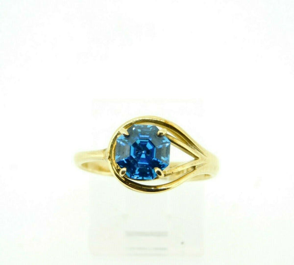 14k Yellow Gold Octagonal Blue Genuine Natural Zircon Solitaire Ring (#J4397)