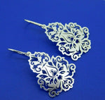 935 Sterling Custom Laser Cut Earrings Chrysanthemum Flower Damask (#J4404)