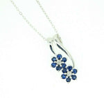 14k White Gold Blue Genuine Natural Sapphire and Diamond Flower Pendant (#J4410)