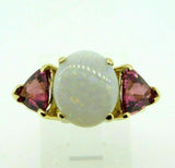 14k Yellow Gold Genuine Natural Opal and Pink Tourmaline Ring (#J4417)