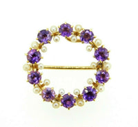 14k Yellow Gold Victorian Amethyst and Pearl Circle Pin (#J4438)