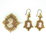 10k Rose Gold Stone Cameo Pin and Earring 3-Piece Set Victorian (#J4470)