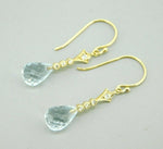 14k Yellow Gold Briolette Genuine Natural Aquamarine Diamond Earrings (#J4476)