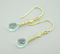 14k Yellow Gold Briolette Genuine Natural Aquamarine Diamond Earrings (#J4476)