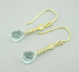 14k Yellow Gold Briolette Genuine Natural Aquamarine Diamond Earrings (#J4476)