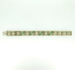 14k White Gold Filigree Diamond Bracelet Double Wide Synthetic Emeralds (#J4503)