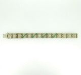 14k White Gold Filigree Diamond Bracelet Double Wide Synthetic Emeralds (#J4503)