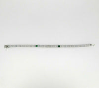 14k White Gold Filigree Diamond Bracelet Synthetic Green Emeralds (#J4505)