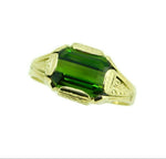 10k Gold Hand Engraved 4.06ct Green Genuine Natural Tourmaline Ring (#J4519)