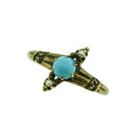 14k Yellow Gold Victorian Turquoise and Seed Pearl Ring (#J4534)