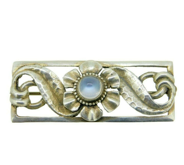 Sterling Silver Arts and Crafts Handwrought Genuine Natural Moonstone Pin #J4546