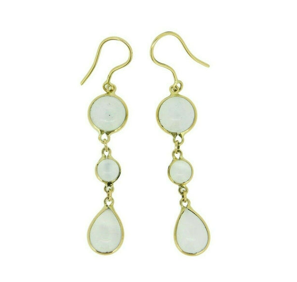 18k Yellow Gold 10ct Genuine Natural Moonstone Dangle Drop Earrings (#J4566)