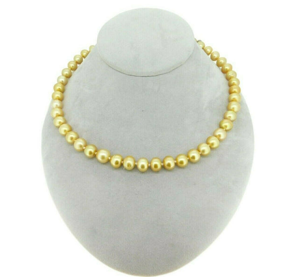 9mm Golden South Sea Strand of Pearls Necklace w/ 14k Yellow Gold Clasp (#J4569)