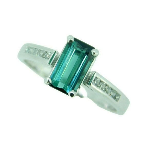 14k White Gold 1.23ct Teal Genuine Natural Tourmaline and Diamond Ring (#J4584)