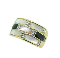 10k Yellow Gold Ring with Mother of Pearl and Onyx Inlay with Diamond (#J4588)