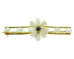 14k Yellow Gold Freshwater River Pearl Sapphire Flower Pin (#J4601)