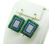 14k Yellow Gold Intarsia Genuine Natural Opal Inlay Earrings Kaufmann (#J4610)