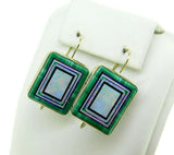 14k Yellow Gold Intarsia Genuine Natural Opal Inlay Earrings Kaufmann (#J4610)