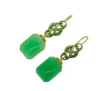 Retro 14k Yellow Gold Dangle Genuine Natural Chrysoprase Earrings (#J4612)