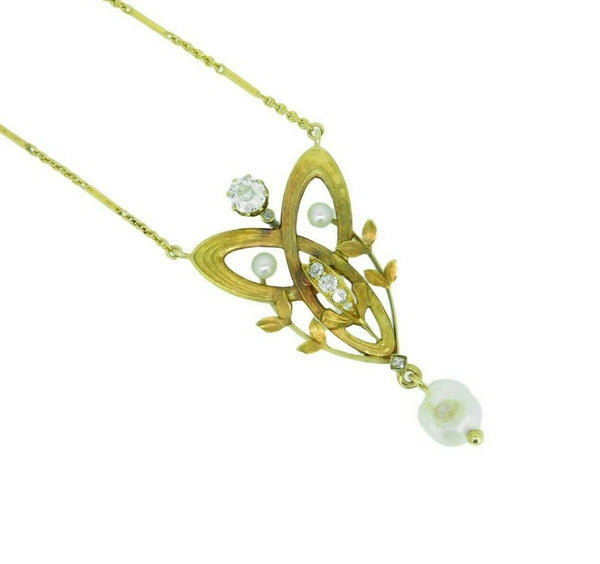 14k Yellow Gold Art Nouveau Diamond Lavaliere Pendant (#J4624)