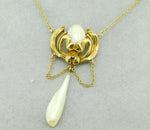 10k Yellow Gold Art Nouveau Pearl Necklace Lavaliere (#J4625)
