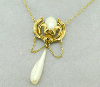 10k Yellow Gold Art Nouveau Pearl Necklace Lavaliere (#J4625)