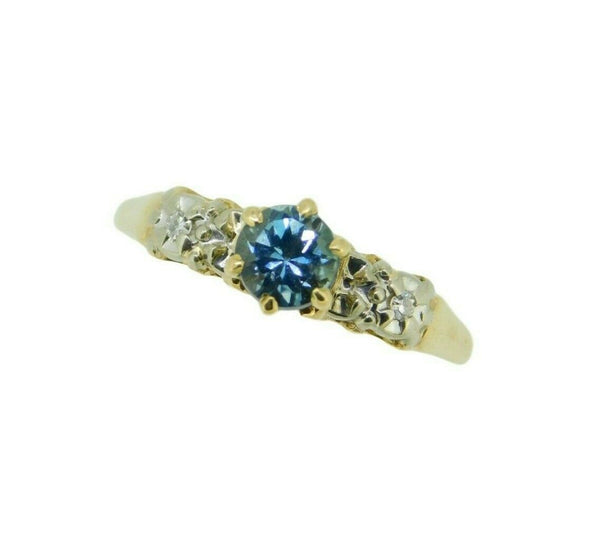 Vintage 14k Yellow Gold Genuine Natural Aquamarine and Diamond Ring (#J4631)