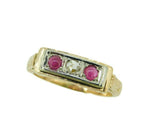 14k Yellow Gold Genuine Natural Ruby and Rose Cut Diamond Ring (#J4637)