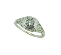 Art Deco 18k White Gold Filigree .25ct Genuine Natural Diamond Ring (#J4643)