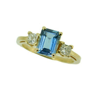 14k Yellow Gold Fine 1.38ct Genuine Natural Aquamarine and Diamond Ring (#J4644)