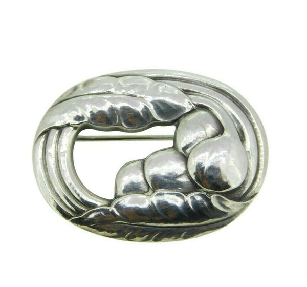 Georg Jensen Sterling Pin #18 Hammered Leaves with Berries (#J4658)