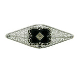 10k White Gold Filigree Genuine Natural Onyx and Diamond Pin (#J4661)