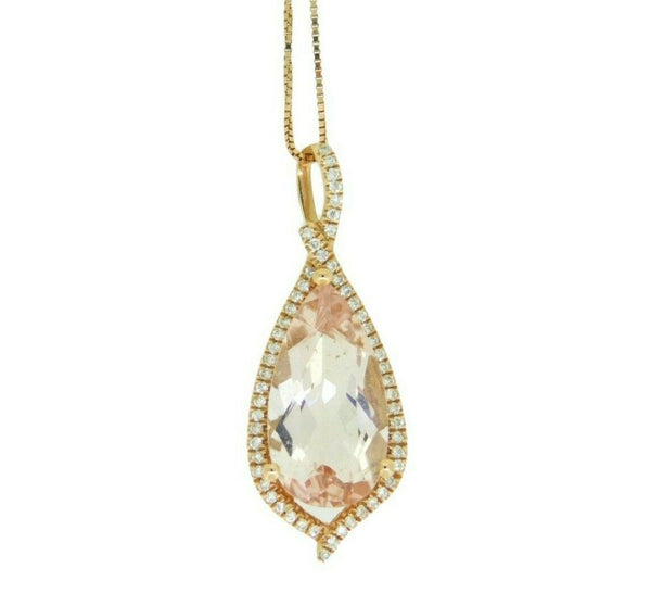 14k Rose Gold 3.5ct Genuine Natural Morganite Diamond Pendant (#J4669)