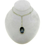 Deco 14k White Gold Filigree Genuine Natural Black Onyx Necklace (#J4671)