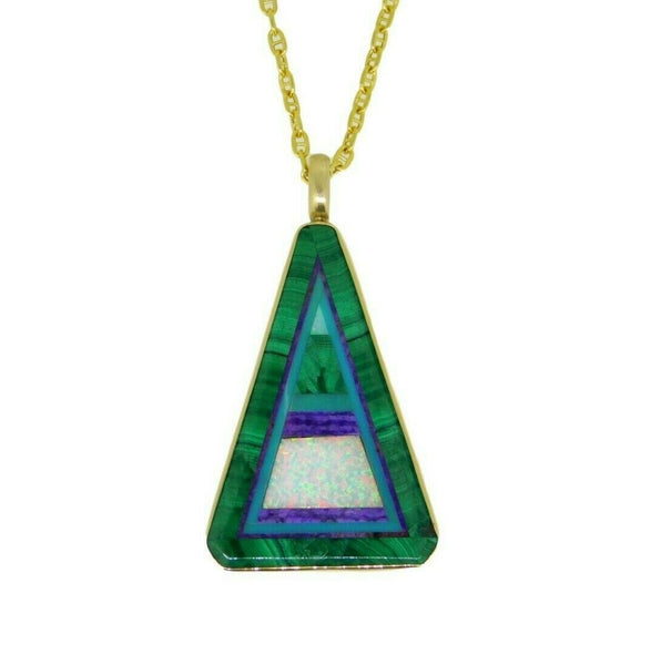 14k Gold Intarsia Pendant with Opal Malachite Sugilite Turquoise (#J4673)