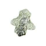 Deco 14k White Gold Genuine Natural Diamond Filigree Ring .20ct TW (#J4684)