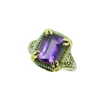 14k White Gold Filigree Amethyst Seed Pearl Ring (#J4691)