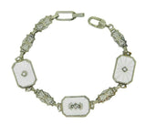 14k White Gold Filigree Genuine Natural Rock Crystal Diamond Bracelet (#J4705)
