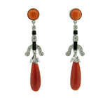 18k Gold Genuine Natural Coral Briolette Diamond and Enamel Earrings (#J4708)