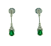 18k White Gold Genuine Natural Emerald and Diamond Drop Earrings (#J4709)