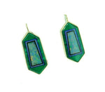 Kaufmann 14k Yellow Gold Genuine Natural Opal Malachite Intarsia Earrings #J4711