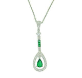 18k White Gold Genuine Natural Emerald and Diamond Deco Style Pendant (#J4717)